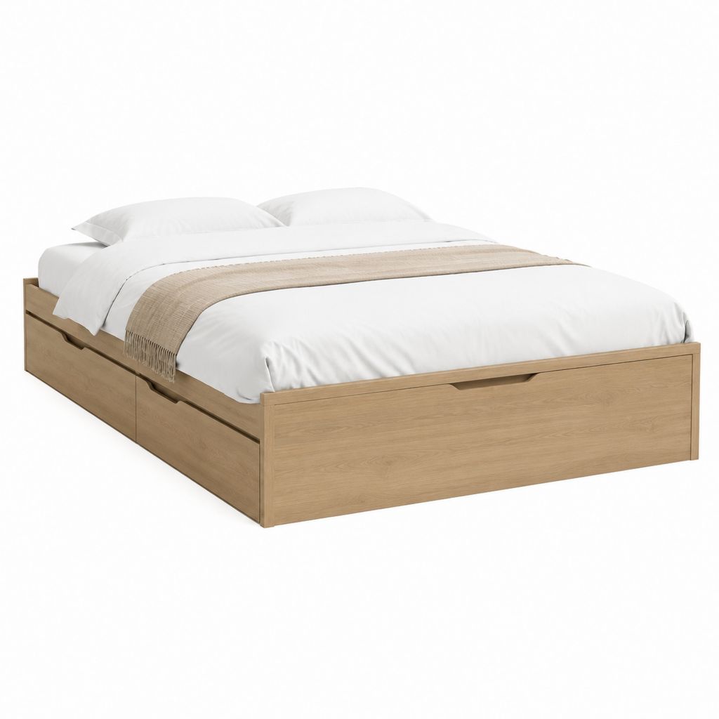 Lit double avec rangement chêne clair en panneaux MDF rectangulaire 160 x 200 cm