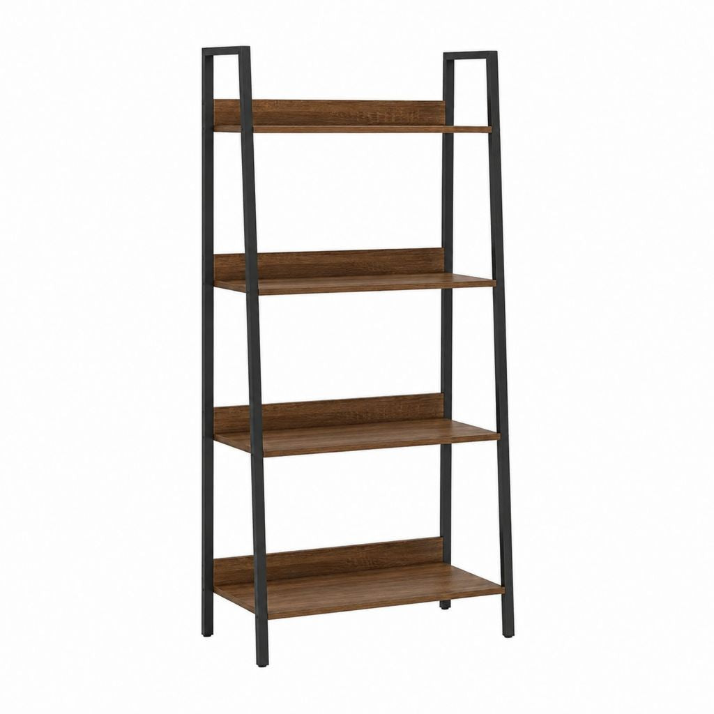 Étagère bibliothèque 4 niveaux marron foncé et noir en panneaux MDF et acier 60 x 30 x 150 cm