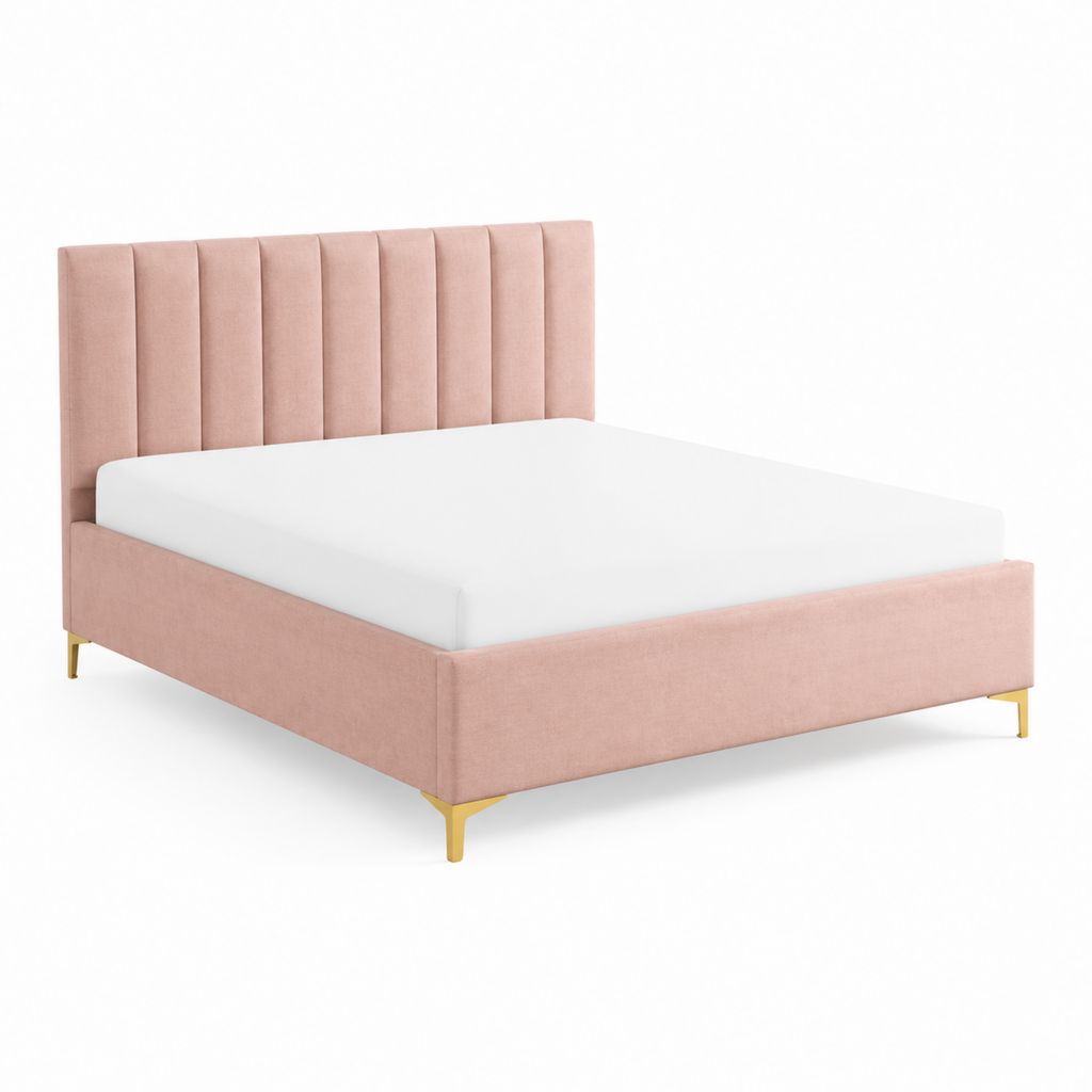 Lit double avec cadre rembourré rose poudré en velours polyester 160 x 200 cm