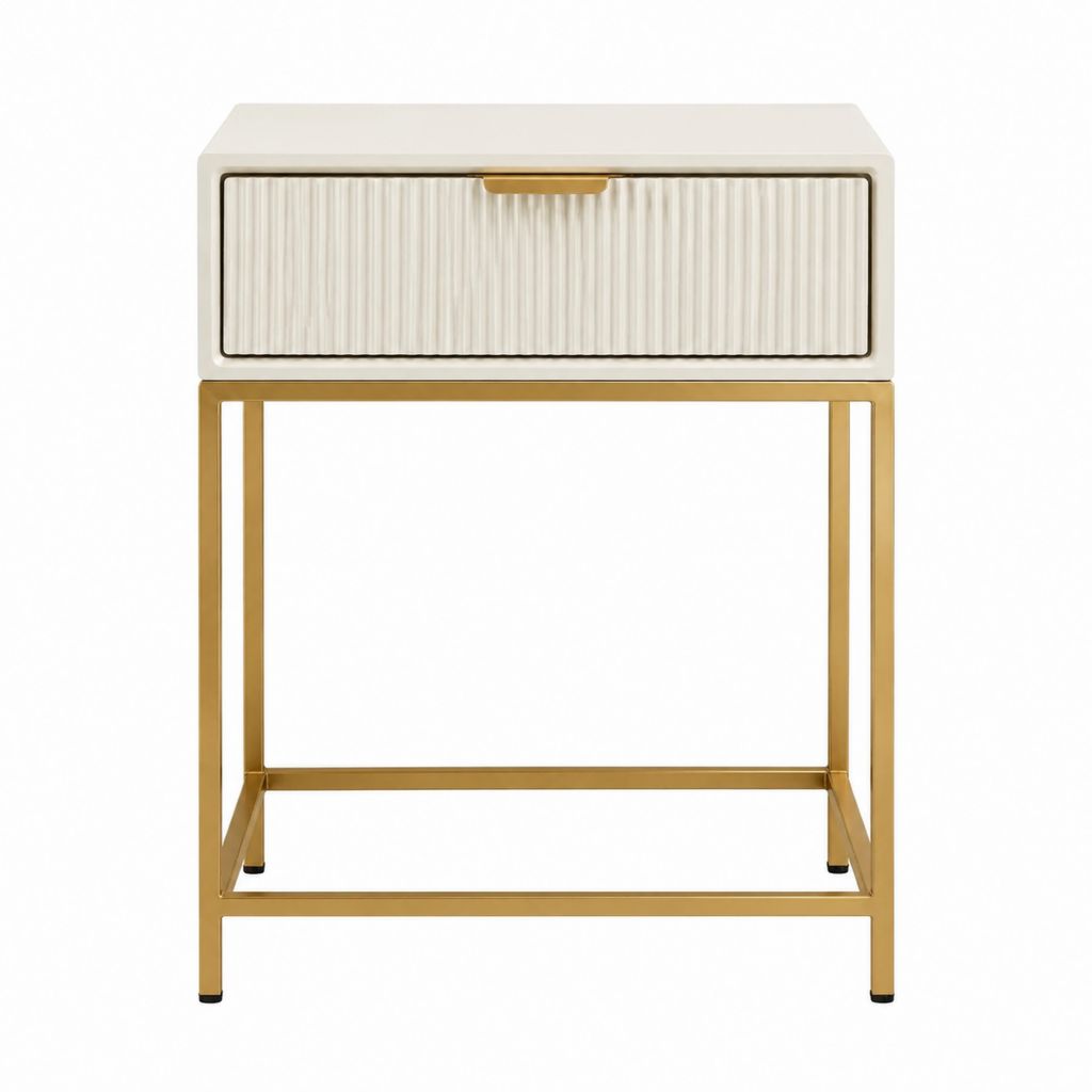 Table de chevet à tiroir blanc et doré en MDF et acier 45 x 40 x 65 cm