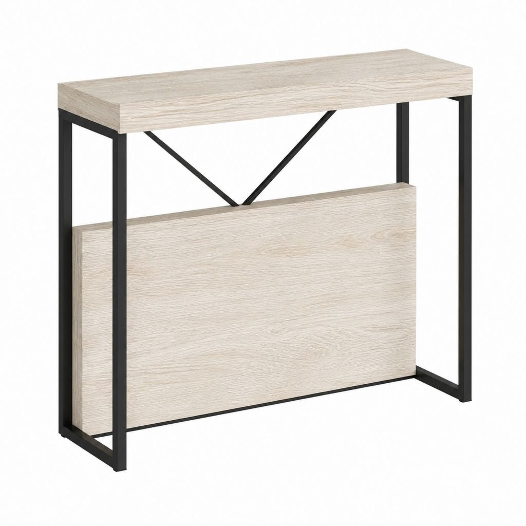 Console d'entrée rectangulaire chêne clair et noir en panneaux de particules et acier 100 x 30 x 80 cm