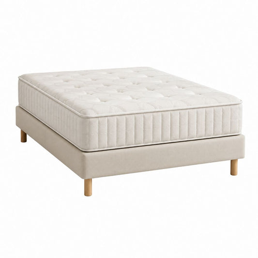 Lit double avec matelas beige en polyester et mousse 160 x 200 cm