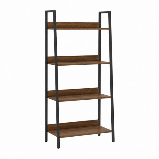 Étagère bibliothèque 4 niveaux marron foncé et noir en panneaux MDF et acier 60 x 30 x 150 cm