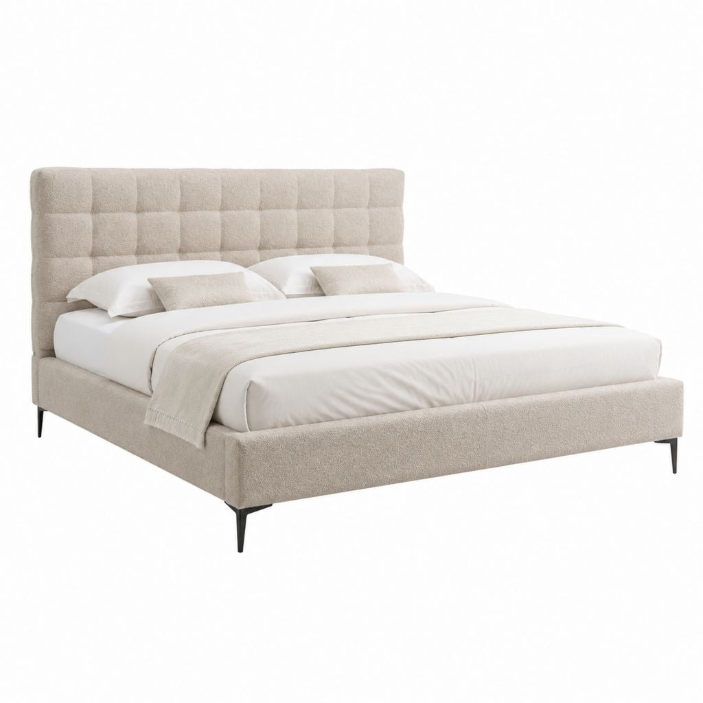 Lit double capitonné beige en polyester 160 x 200 cm