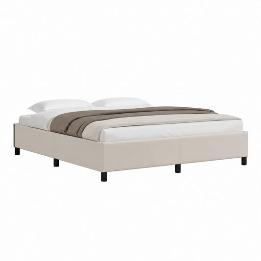 Cadre de lit double beige en polyester 160 x 200 cm