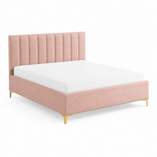 Lit double avec cadre rembourré rose poudré en velours polyester 160 x 200 cm