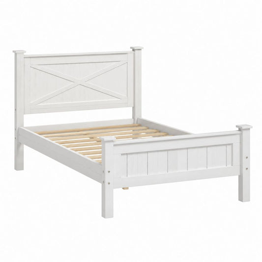 Lit simple avec cadre en pin massif blanc 100 x 200 cm