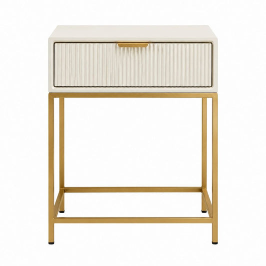 Table de chevet à tiroir blanc et doré en MDF et acier 45 x 40 x 65 cm