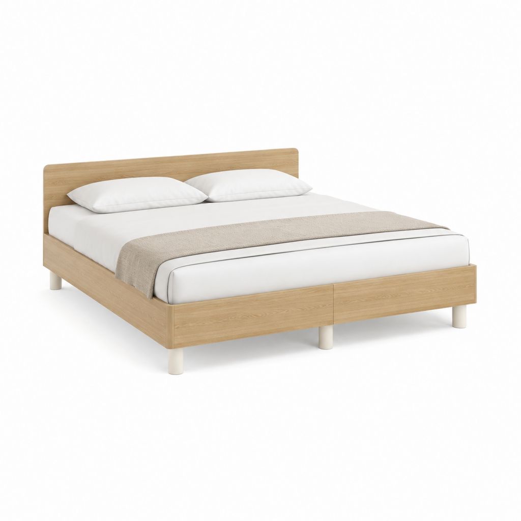 Cadre de lit double 160 x 200 cm chêne clair en MDF avec tête de lit
