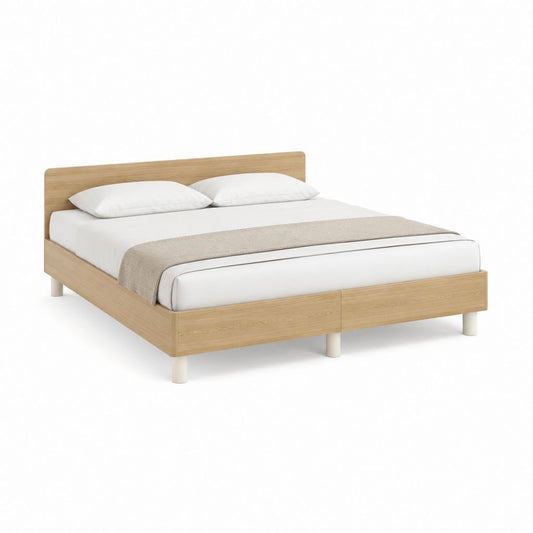 Cadre de lit double 160 x 200 cm chêne clair en MDF avec tête de lit
