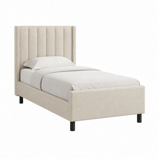 Lit simple cadre de lit capitonné beige en polyester rectangulaire 90 x 190 cm