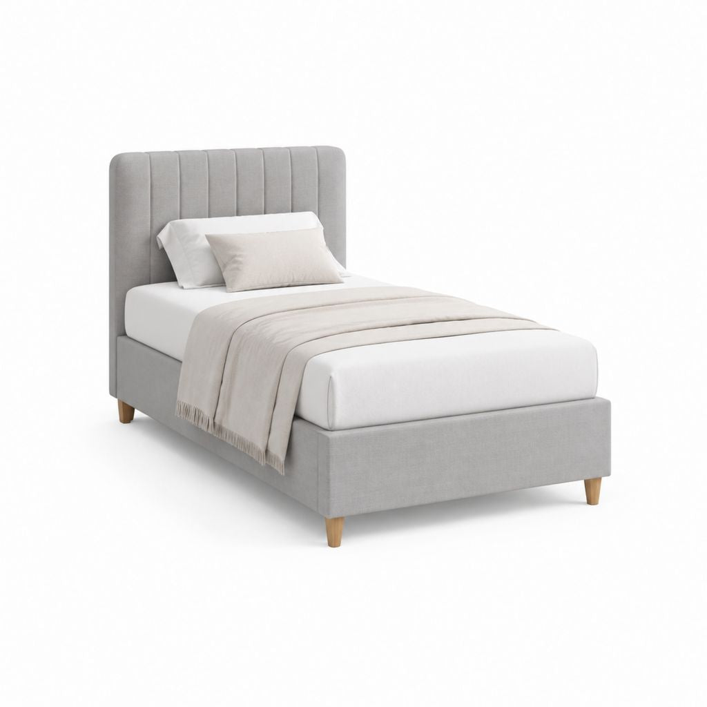 Lit simple cadre de lit gris clair en polyester 90 x 190 cm 102 x 207 x 115 cm
