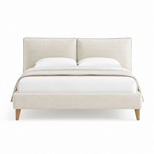 Lit double avec cadre rectangulaire beige en polyester 160 x 200 cm
