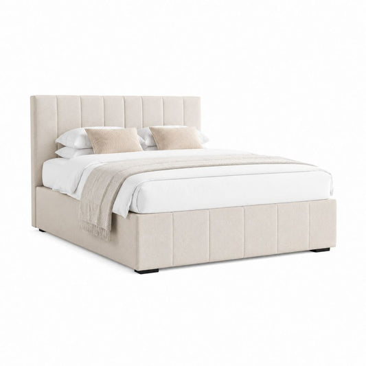 Lit double 160 x 200 cm beige en polyester avec cadre capitonné