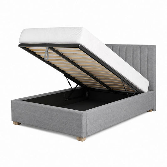 Lit coffre double gris en polyester avec sommier relevable 160 x 200 cm