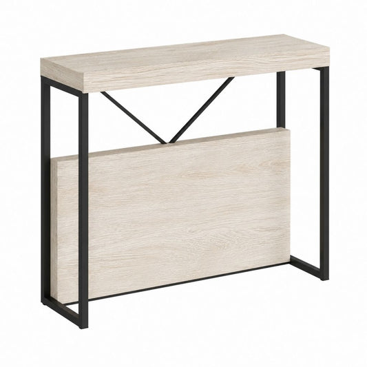 Console d'entrée rectangulaire chêne clair et noir en panneaux de particules et acier 100 x 30 x 80 cm