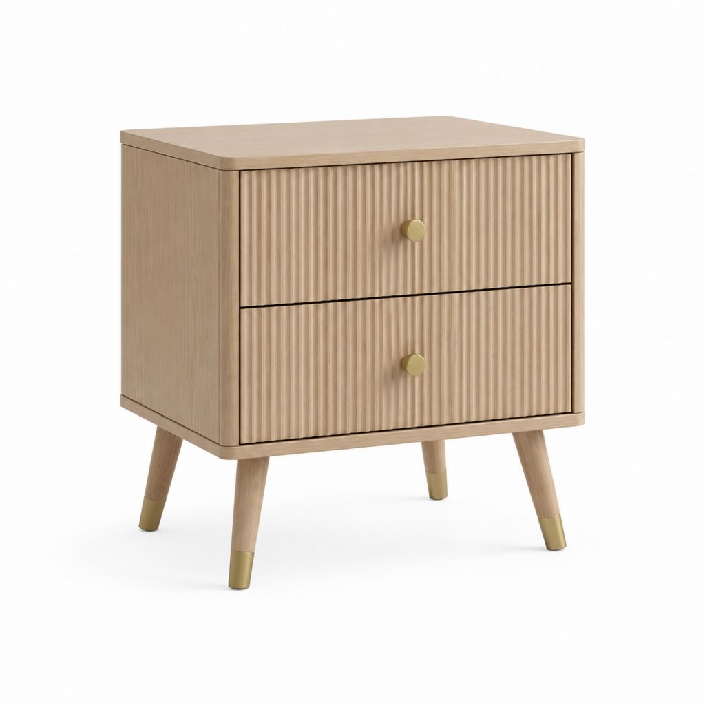 Table de chevet 2 tiroirs beige en MDF plaqué chêne 50 x 40 x 60 cm