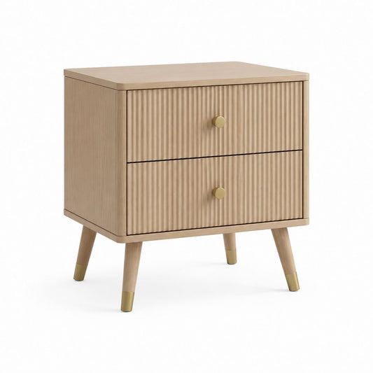 Table de chevet 2 tiroirs beige en MDF plaqué chêne 50 x 40 x 60 cm