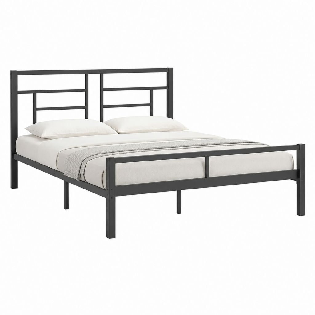 Cadre de lit double en acier noir 140 x 190 cm avec tête et pied de lit