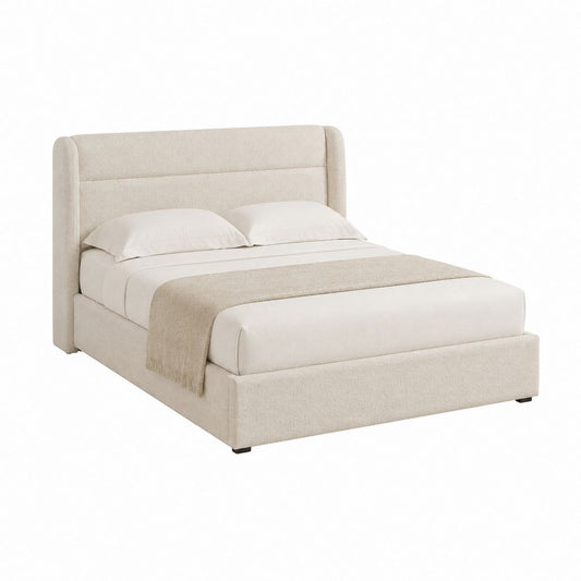 Lit coffre rectangulaire 160 x 200 cm beige en polyester avec tête de lit rembourrée
