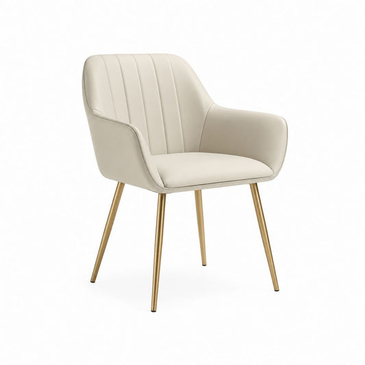 Fauteuil rembourré ivoire en cuir synthétique PU forme arrondie 58 x 60 x 82 cm